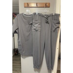 Cuddle Duds Climate Right Women's XL Scrub Set GRAY  34x29 Elastic Waist Jogger